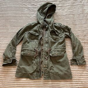 Fossil Olive Army Green Hooded Coat Jacket w/ Pockets, Zipper. Size M